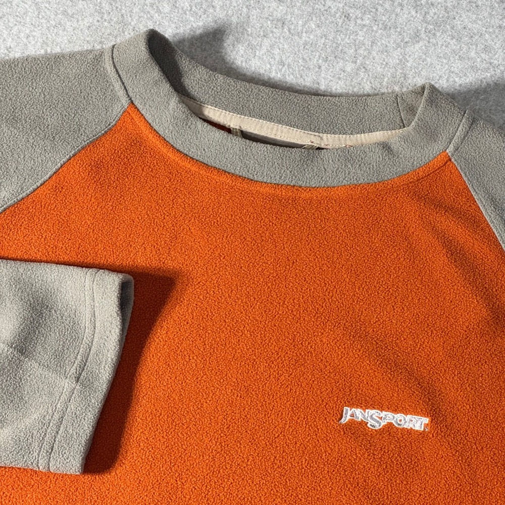 JanSport Mens Fleece Pullover Orange Grey Raglan Long Sleeve AD2H Large